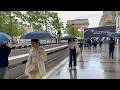 Rain Walk on the Champs Élysées to the Arc de Triomphe | Paris 4K