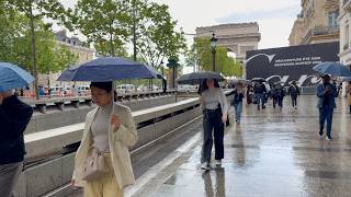 Rain Walk on the Champs Élysées to the Arc de Triomphe | Paris 4K