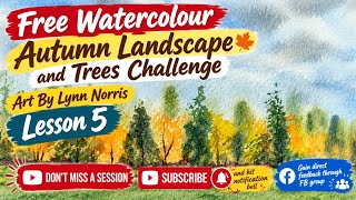 How to Paint Autumn Trees | Easy Watercolor Challenge for Beginners Cloudy Sky and Distant Trees