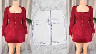 How to Draft a Basic Skirt with Knee Contour || Structured Tweed Jacket & Skirt Set Tutorial