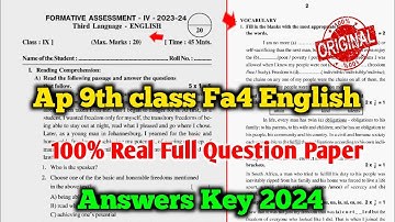Ap 9th class English Fa4 real question paper 2024|9th Fa4 English question paper and answers 2024