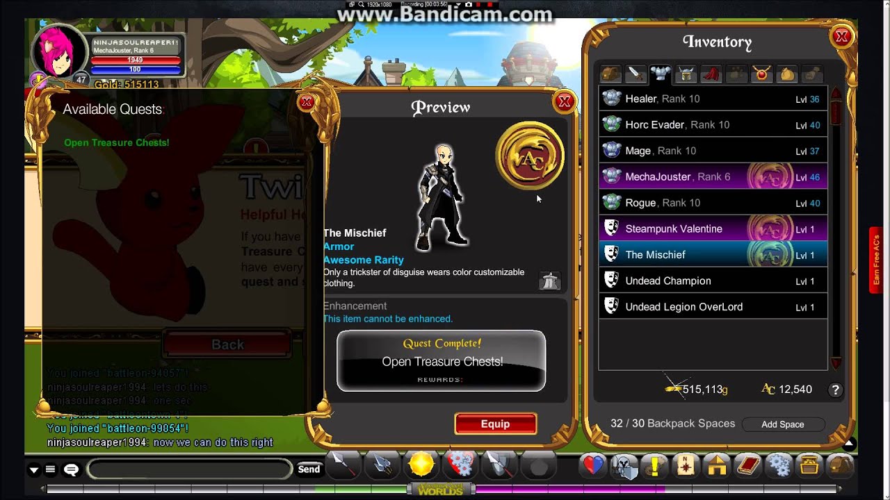 Whats in my treasure sacks? AQW " Open my chest " quest YouTube
