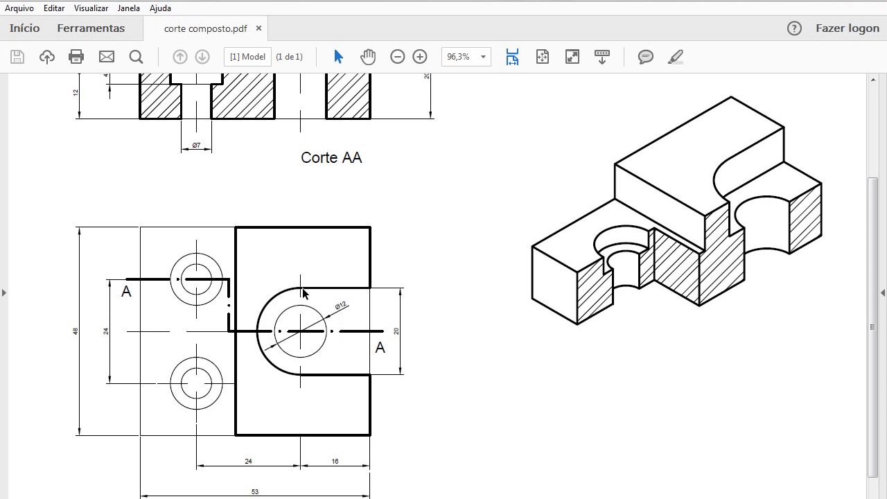 Desenho Mecânico Corte Composto YouTube