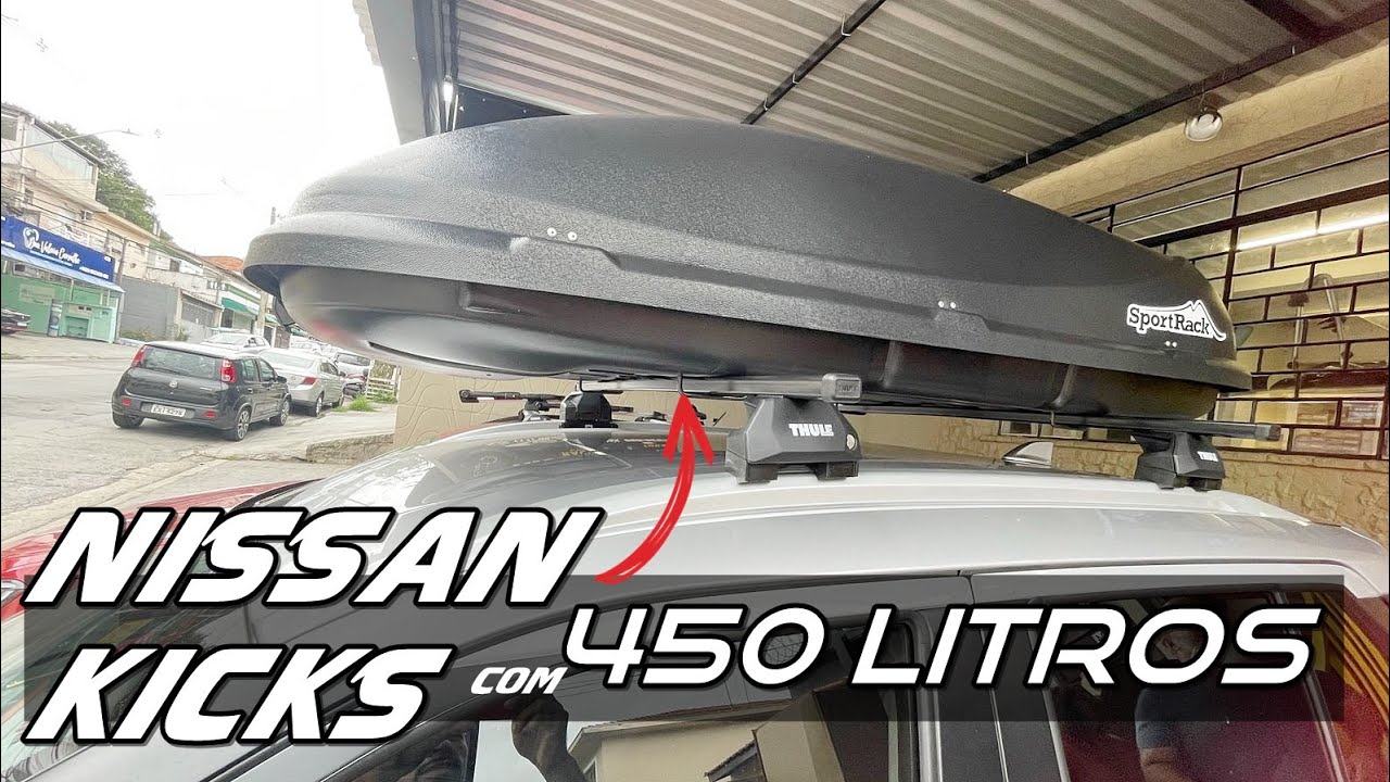 Rack Thule Squarebar Evo e Bagageiro Sportrack 450 Litros em um Nissan Kicks
