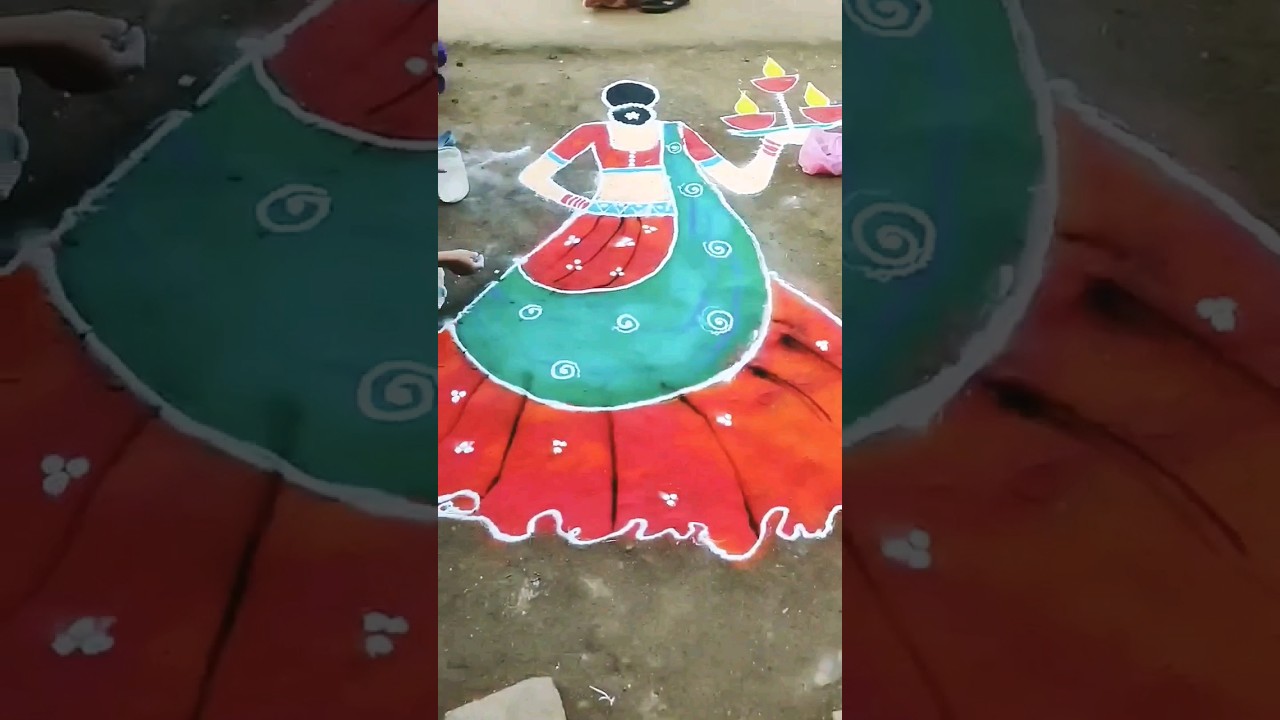 Shri Ram swagat Beautiful lady rangoli with Diya step by step # ...
