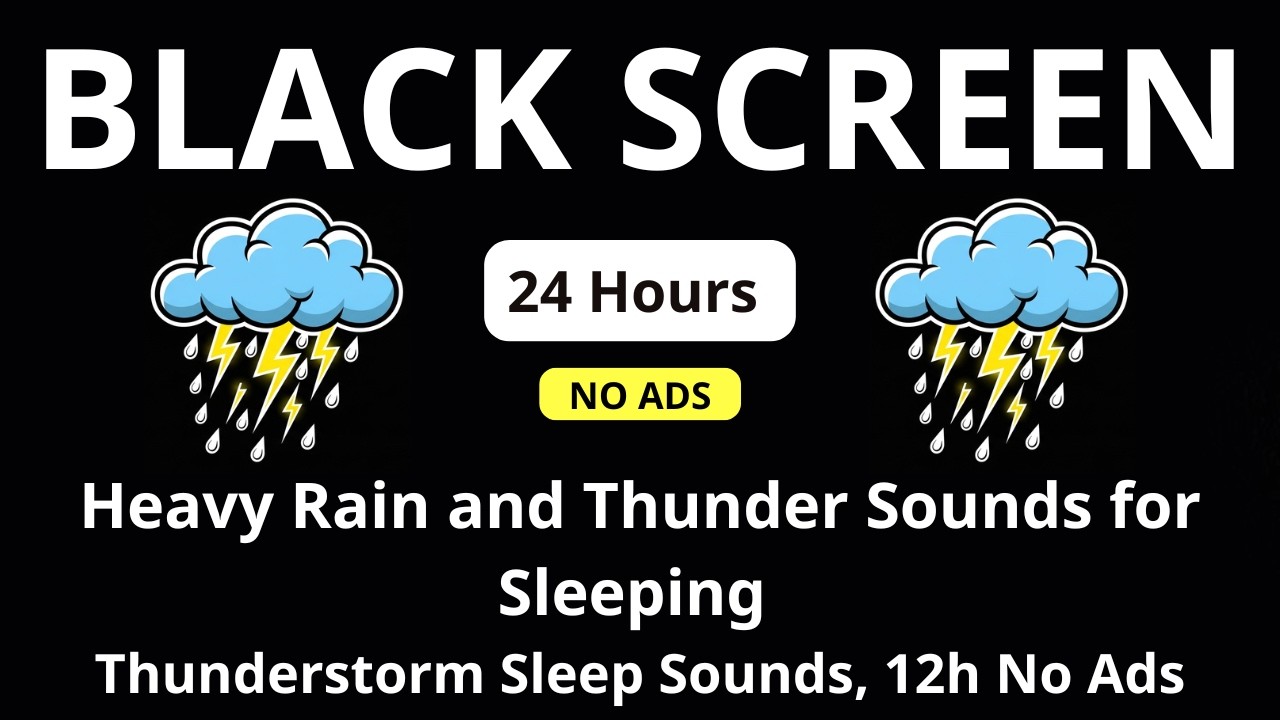 🔴 Звуки сильного дождя и грома для сна - Черный экран