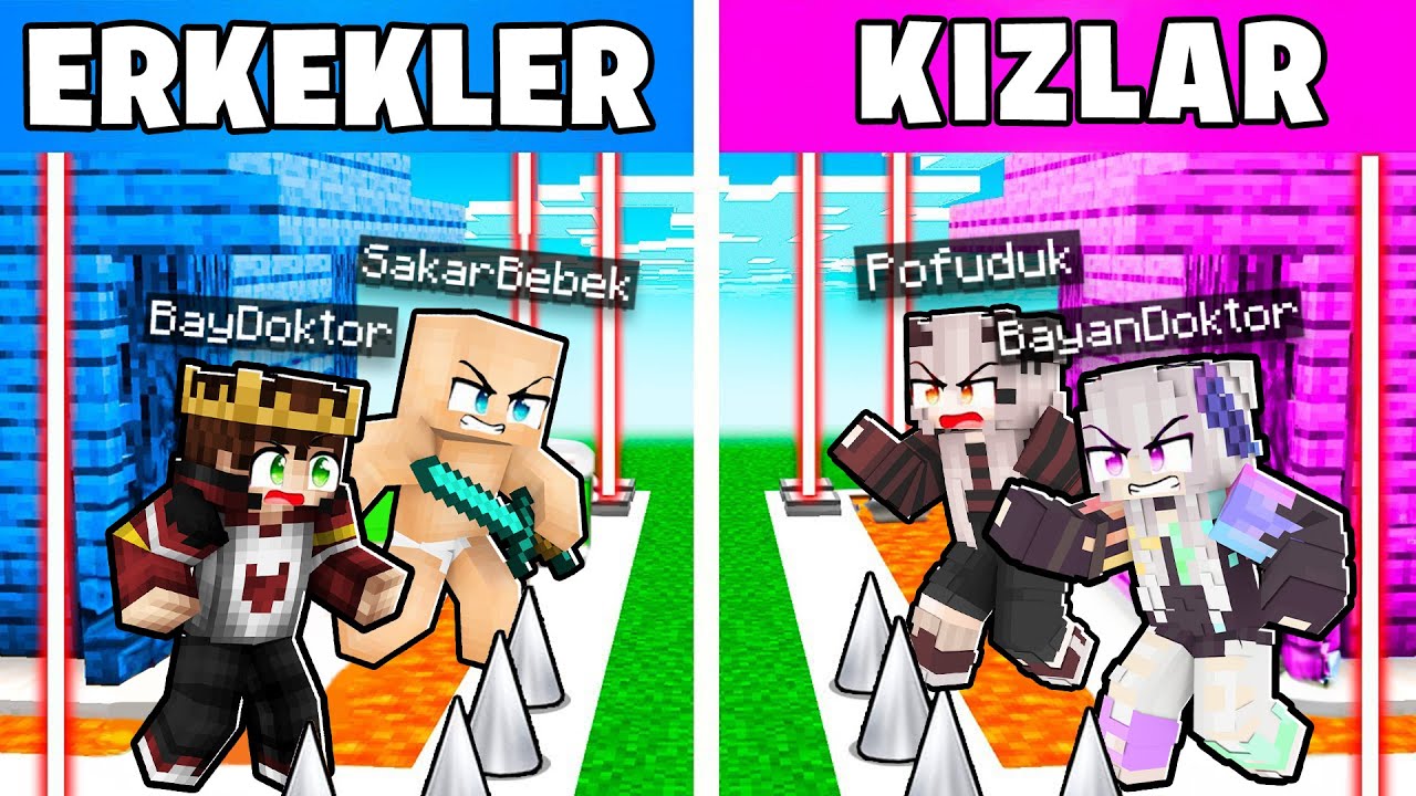 KIZLAR VS ERKEKLER YAPI KAPIŞMALARI - 😱 - Minecraft