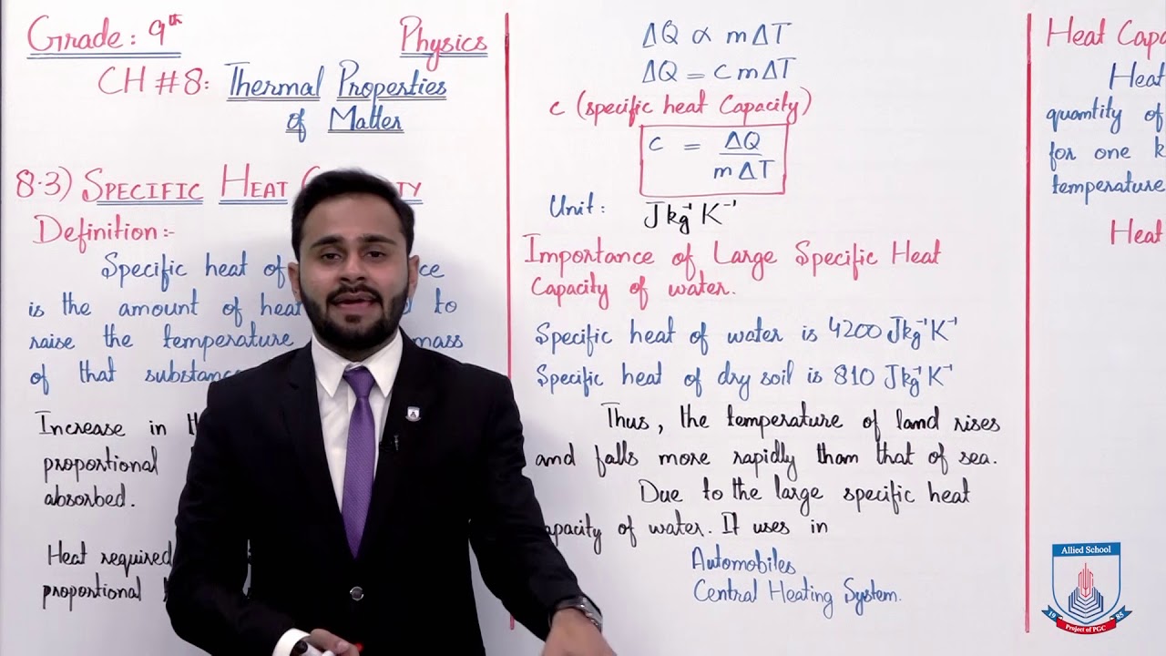 Class 9 - Physics - Chapter 8 - Lecture 3 - 8.3 Specific Heat Capacity - Allied Schools