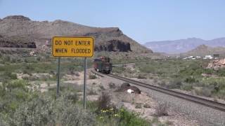 WBD BNSF ES44DC's #7347 & 7360 local pass dont enter when flooded sign in Kingman Canyon 5/2016