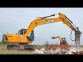 Jcb 205 excavator breaking to remove unwanted rocks private land and manitou jcb plough for farming