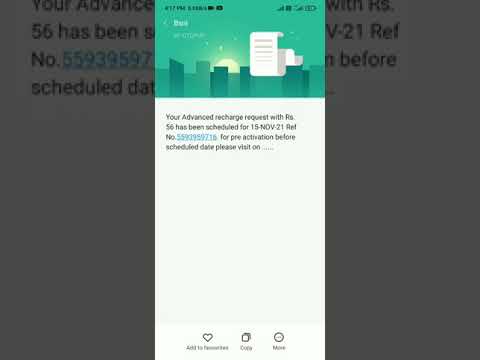 Your Advanced recharge request with Rs.56 has been scheduled for 15-NOV-for pre activation before