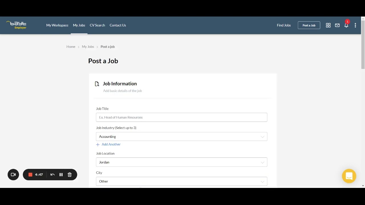 Posting a Job on Bayt.com