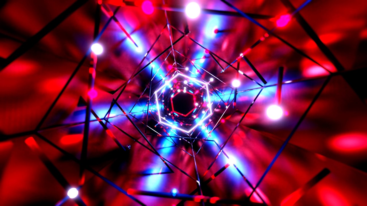 4K Abstract Hexagon tunnel Metallic Blue & Red Color Neon Led Light ScreenSaver Background Video