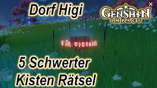 Genshin Impact - Einfache Truhe Dorf Higi - 5 Schwerter Kisten Rätsel