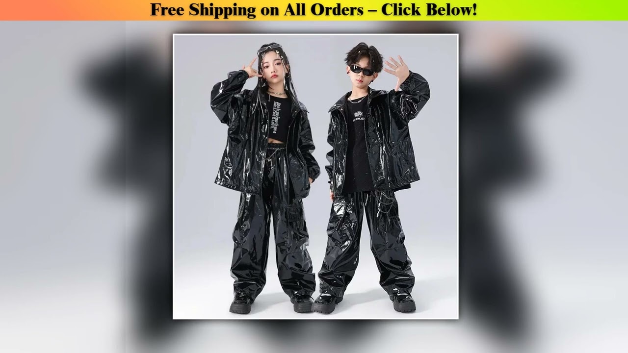 Children's Boys Gilrs Party Fashion Show Shiny Leather Jacket Pant Sets Kids Stage Dance