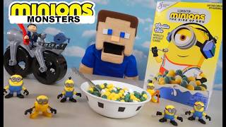 Eating Minions & Monsters Movie CEREAL Rise of Gru vs Puppet Steve! Imaginext Breakfast Adventure