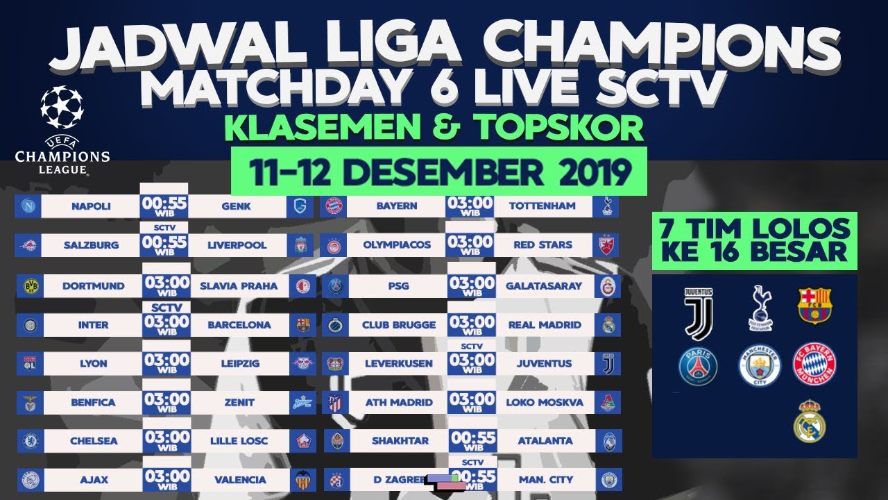 Jadwal Siaran Langsung Liga Champions 2019 Matchday 6 dan ...