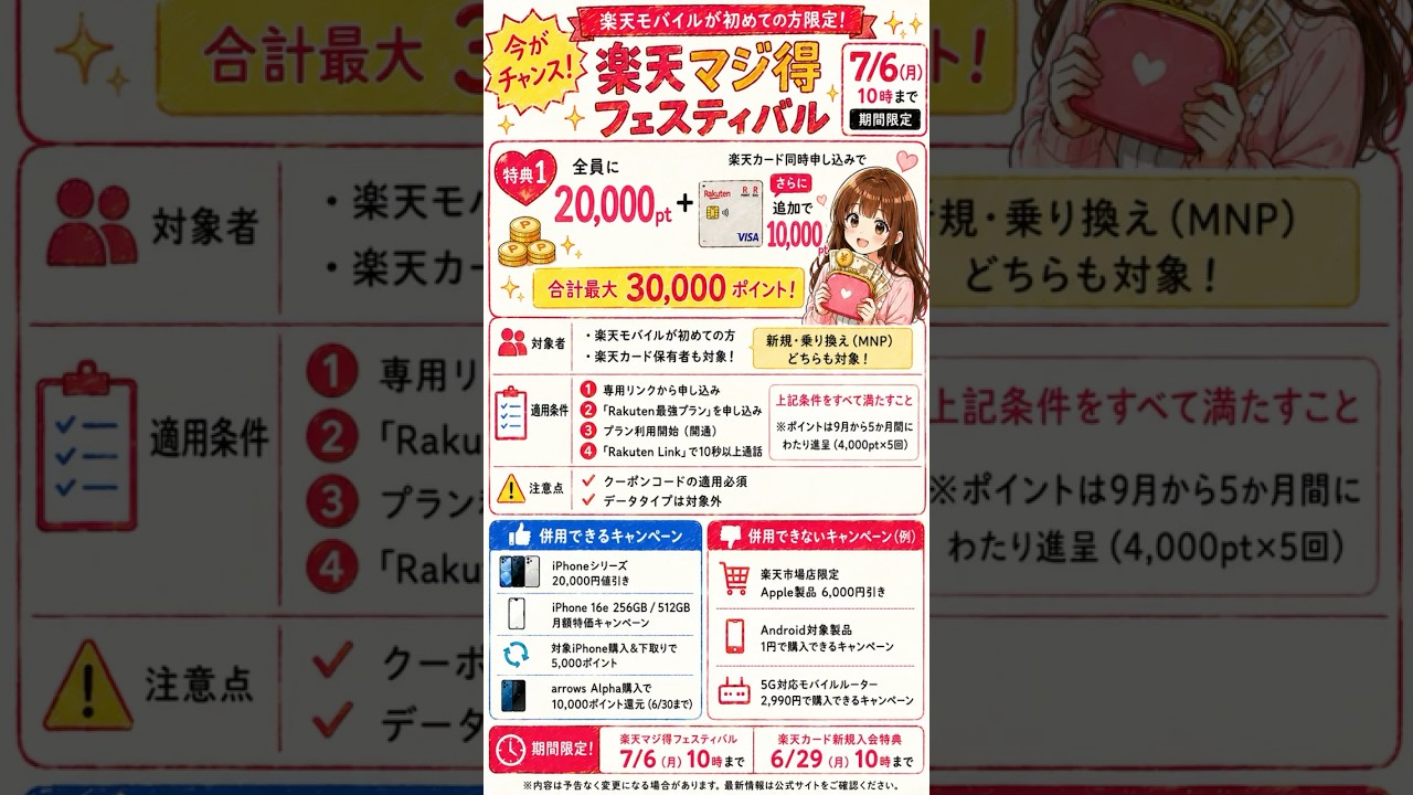 初めて限定】楽天モバイル最大3万pt！三木谷超え「マジ得