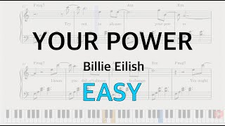 Billie Eilish - Your Power Piano Tutorial EASY (with lyrics \& chords) FREE SHEETS