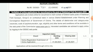 STATISTICAL FIELD SURVEYOR(SFS)2021 | Eligibility,Age,Qualifications,Syllabus,Fee | OSSSC,ODISHA