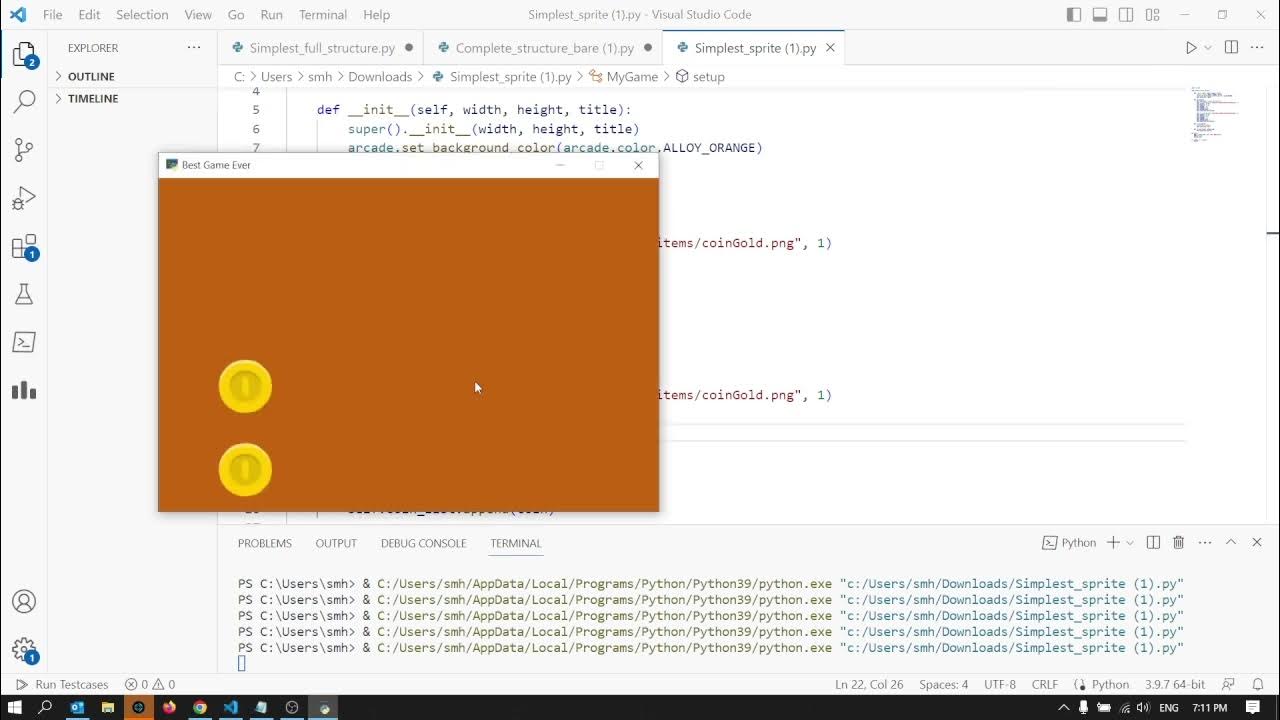 Introduction to working with sprites in Python arcade - video 1 - YouTube
