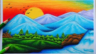 วาดรูปธรรมชาติ น้ำตกสวยๆ สีไม้ || How to Draw Waterfall with color Pencil / Drawing Landscape