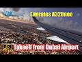 Emirates A320neo Takeoff from Dubai Airport Runway 30R (with Dubai City View)[4K]