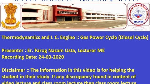 Thermodynamics and I  C  Engine  | Gas Power Cycle (Diesel Cycle) by Farog Nazam Usta GPC BIKANER