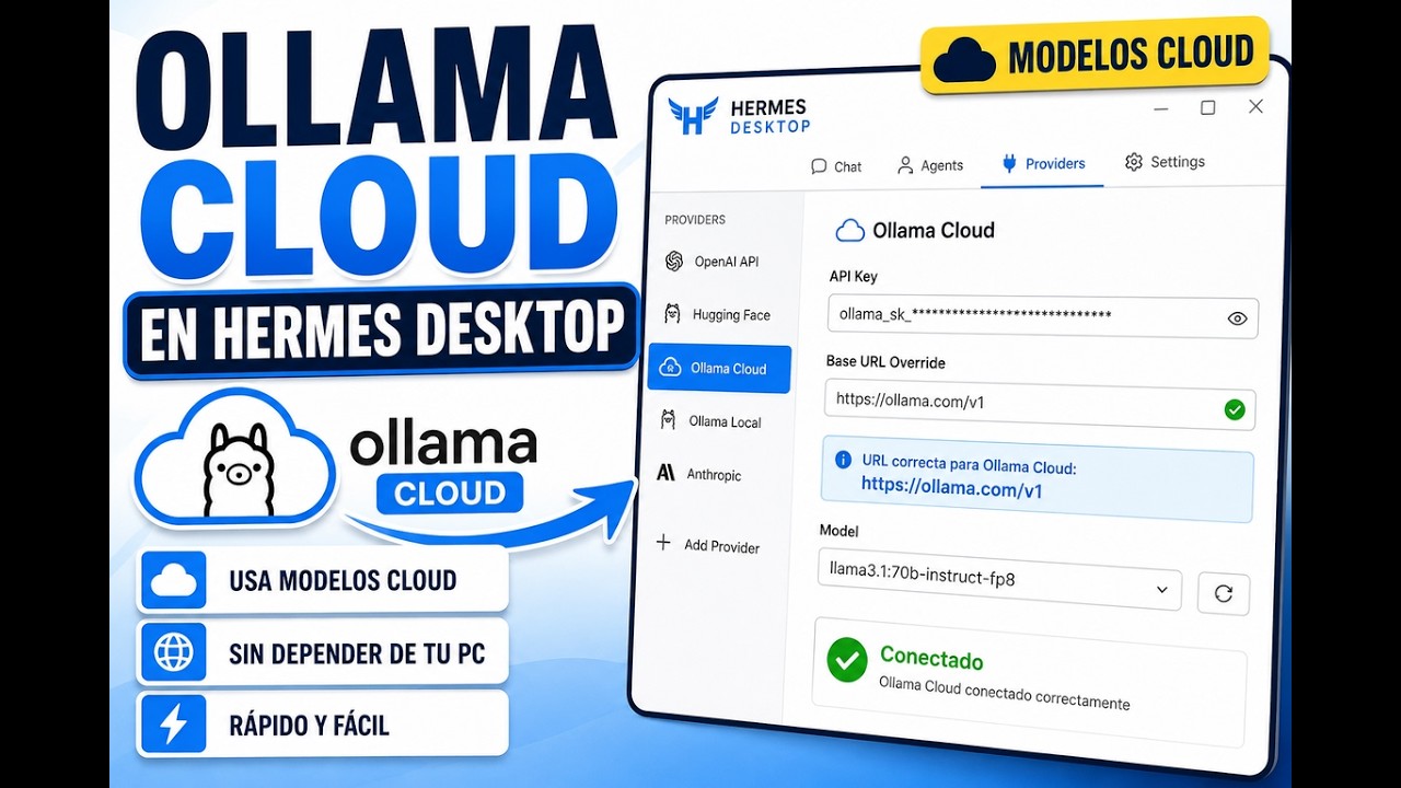 Miniatura del vídeo de ANDO TV: Configura Ollama Cloud en Hermes Agent Desktop paso a paso