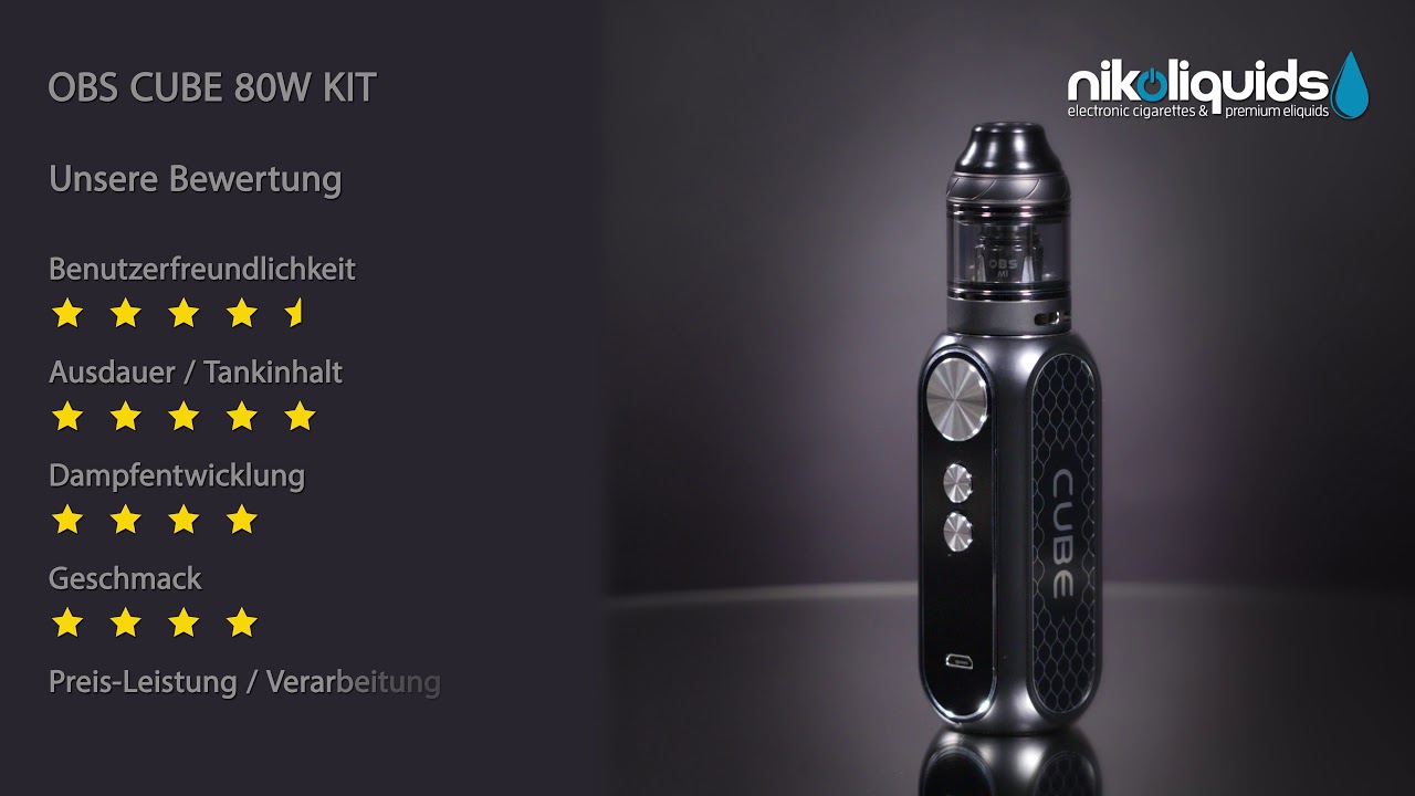 cube e zigarette OBS Cube 80W Kit // Videodatenblatt