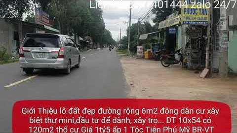 Giảm giá bán lô đất biệt thự vườn, xây trọ đường 6m2 DT 10x54 có 120m2 thổ cư ấp 1 Tóc Tiên Phú Mỹ