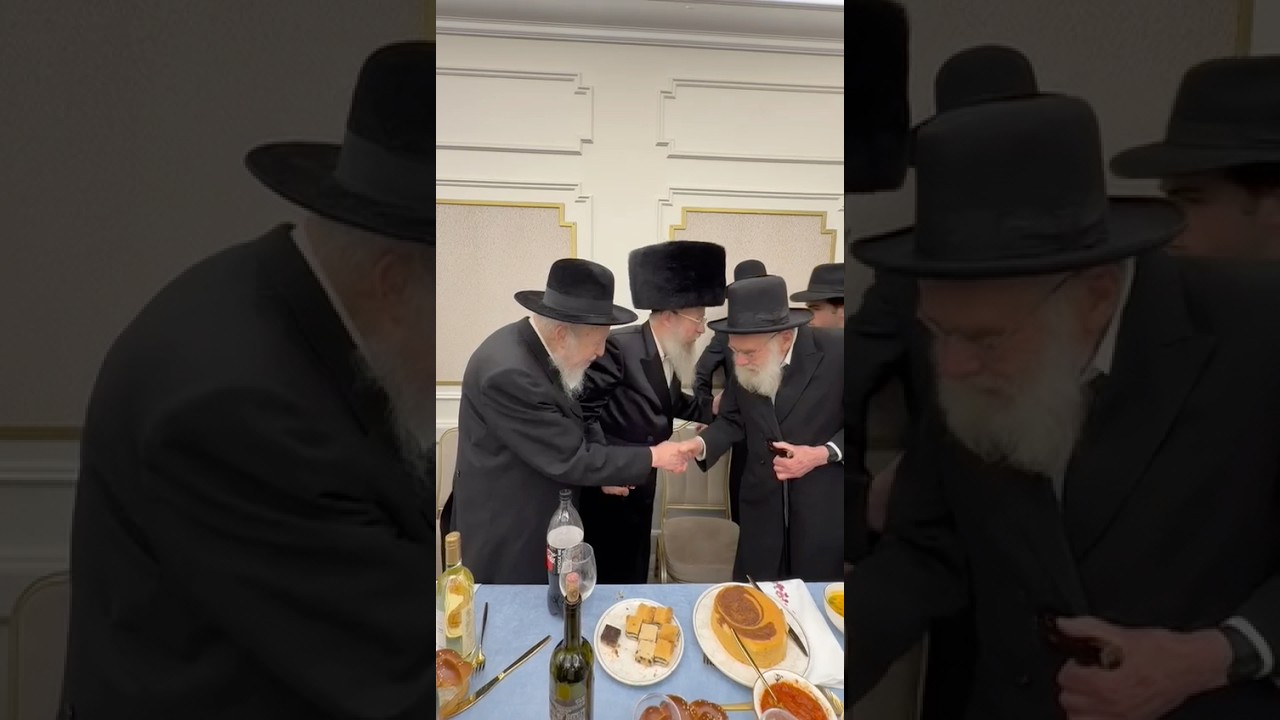 גדולי ישראל בשמחת השבע ברכות לבן יו״ר וועד הישיבות הרב חיים אהרון קאופמן