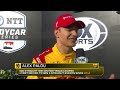 Alex Palou and Pato O'Ward react from the podium at Indy | INDYCAR