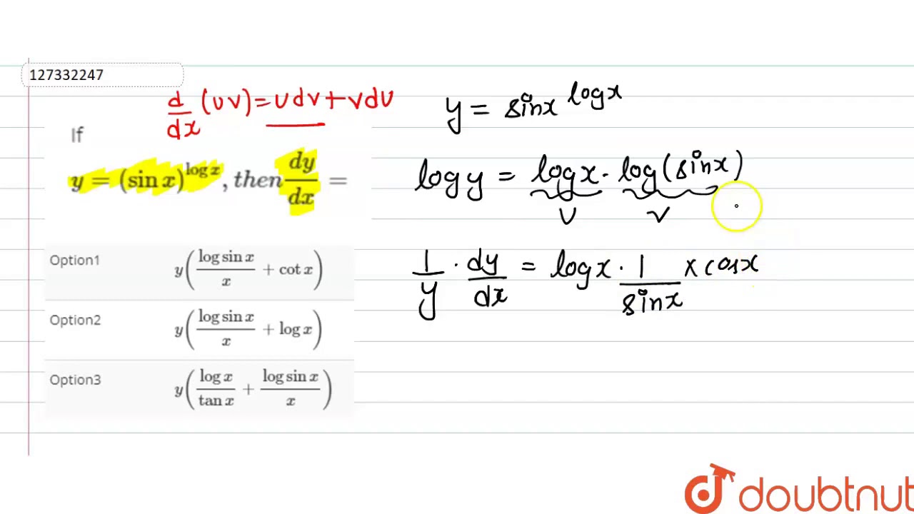 If Y Sin X Logx Then Dy Dx Youtube If Y Sin X Logx Then Dy Dx Youtube