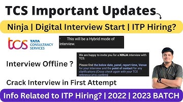 TCS Updates | Ninja Digital Interview Start From 15 Sep ITP Hiring 2022 BATCH ? |Offline Interview ?