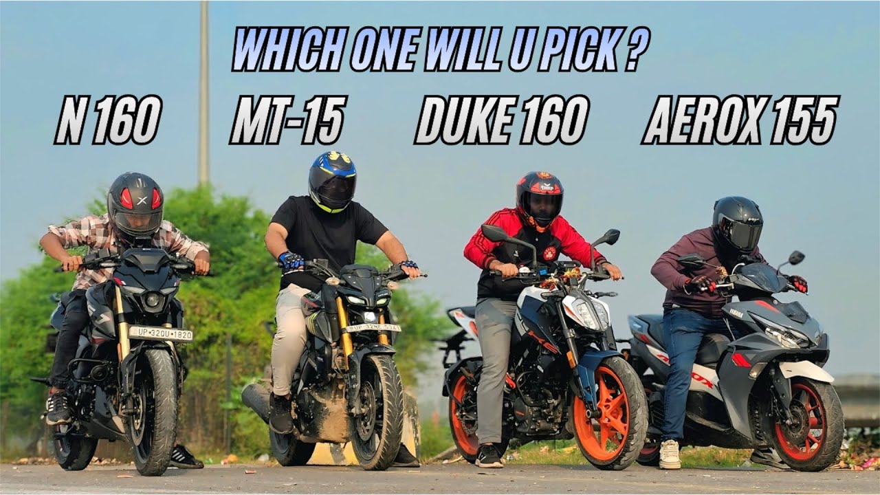 Ktm duke 160 vs Pulsar n160 vs Mt-15 vs Aerox 155 drag race🔥 | which is fastest in segment..?