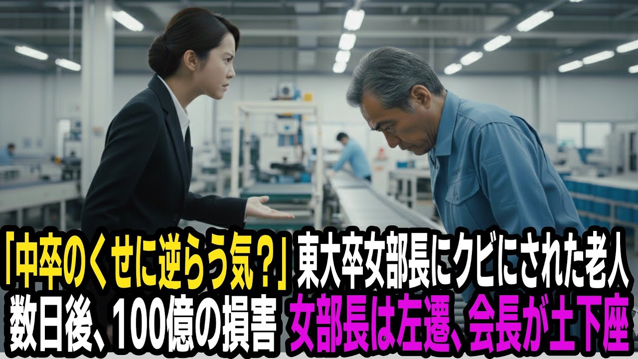 「中卒のくせに逆らう気！」東大卒女部長にクビにされた68歳嘱託社員数日後100億の損害、女部長は左遷、会長が土下座した理由