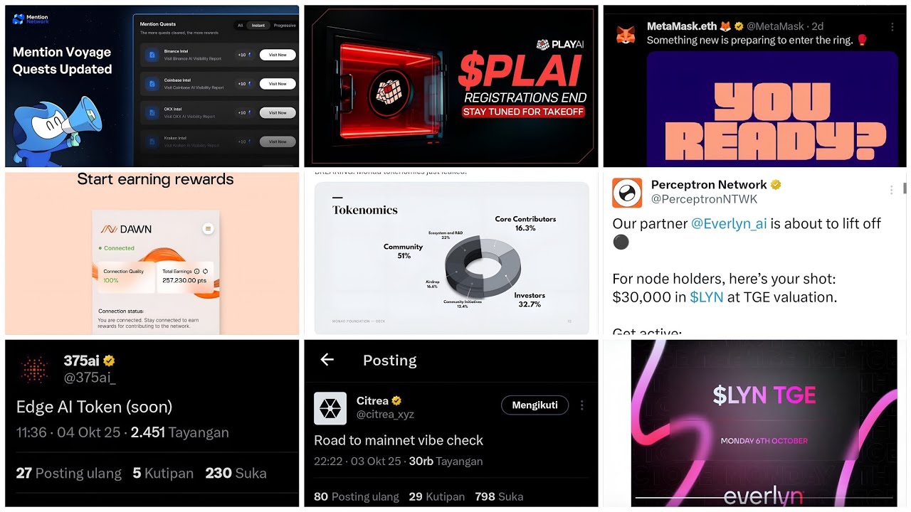 (04-Oct-25) Airdrops Updates - Everlyn, Citrea, 475ai, Fogo, Billions, Perceptron, Monad, Dawn, etc.