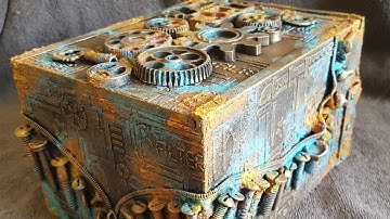 Industrial / Steampunk cigar box alteration with rust and patina / Finnabair products