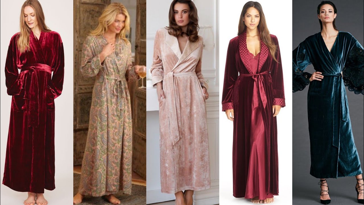 latest and beautiful velvet fabric night wear sleep wear dresses