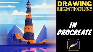 Lighthouse- How To Draw Easy Landscape | IPad procreate drawing tutorial | #Shorts​ (#shorts)(#easy)