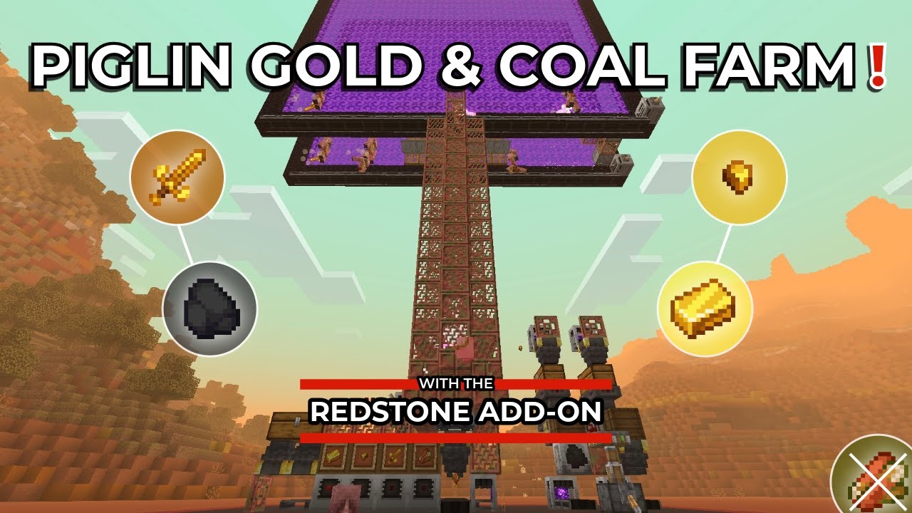 Piglin Gold and Coal Farm with the Redstone Add-On
