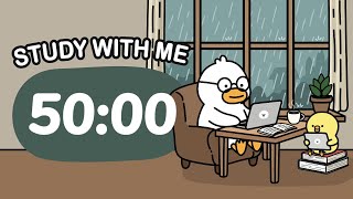 4 hour Study With Me While it Rains 🌧️ Pomodoro 50/10 | Brown Noise Rain Sound | Deep Focus Timer 🦆