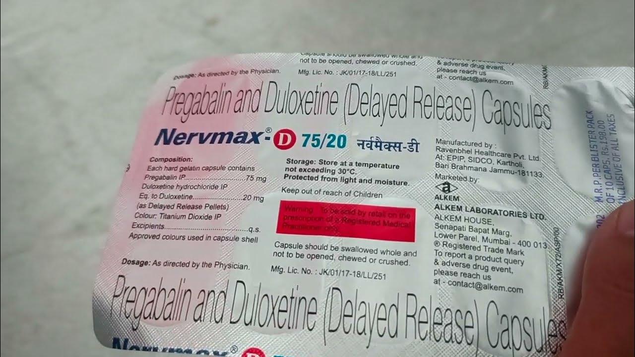  nervmax d 75 20 capsule 10 s pregabalin and duloxetine capsule