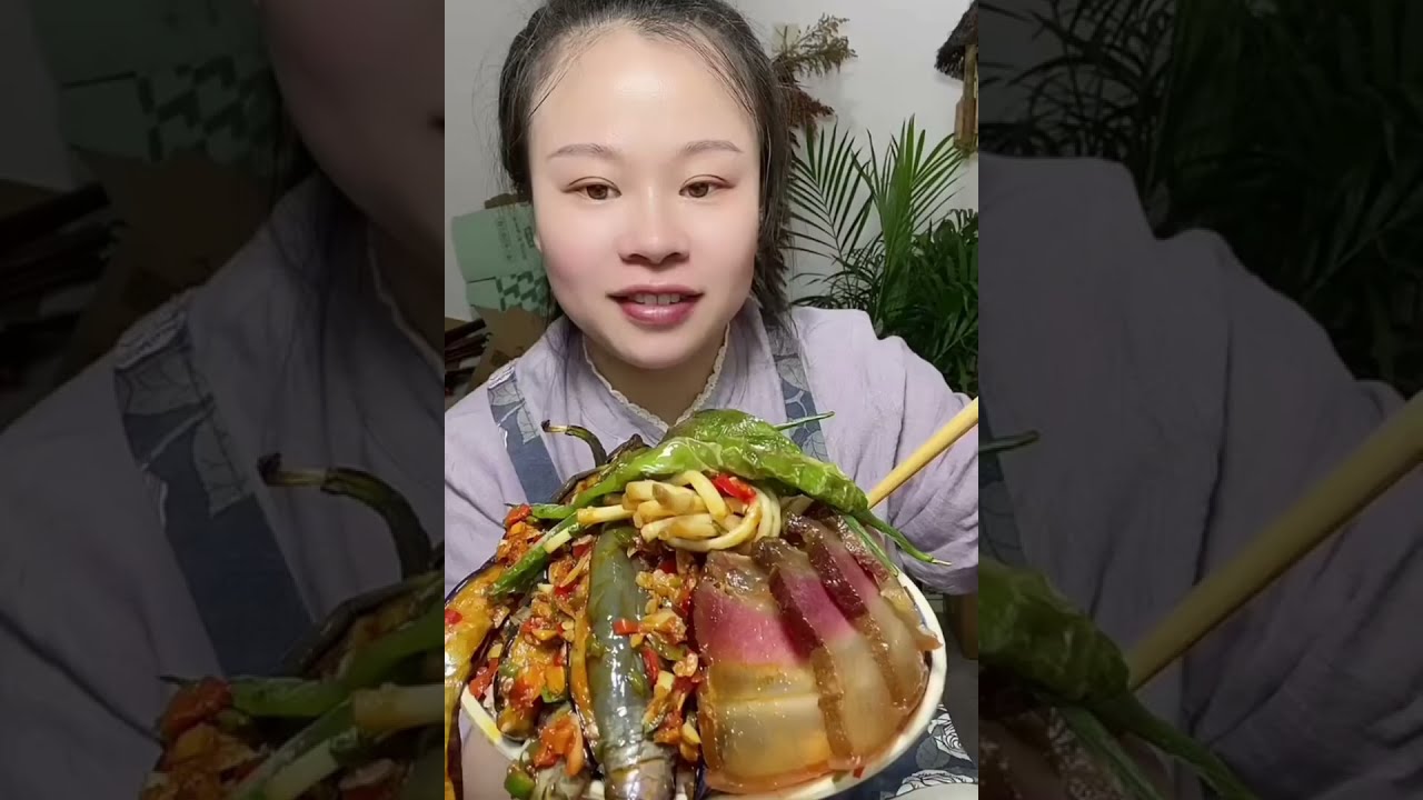 Yummy Spicy Food Mukbang 😋 Eating Fried Pork Belly With Spicy Eggplants And Vegetable #asmr #food 