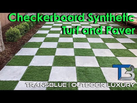 Backyard Ideas: Checkerboard Synthetic Turf Lawn and Paver Project  Transblue General Contracting