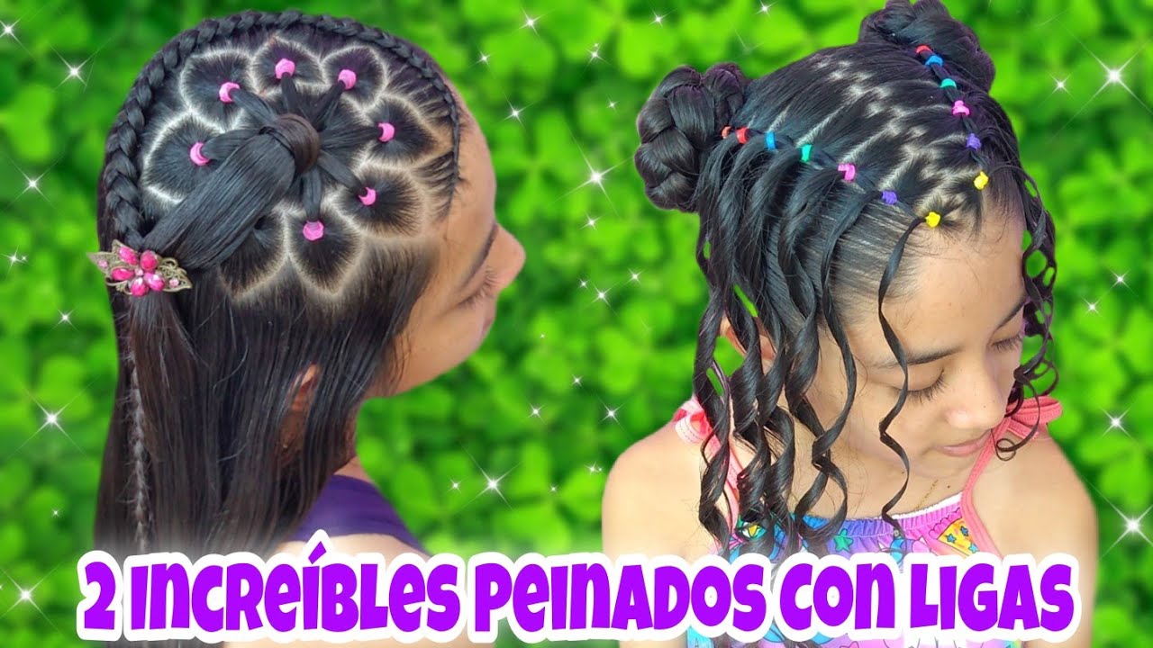 2 PEINADOS PARA NIÑAS CON LIGAS DE COLORES 🌈💜✨ | colorful hairstyles | Peinados Dianita