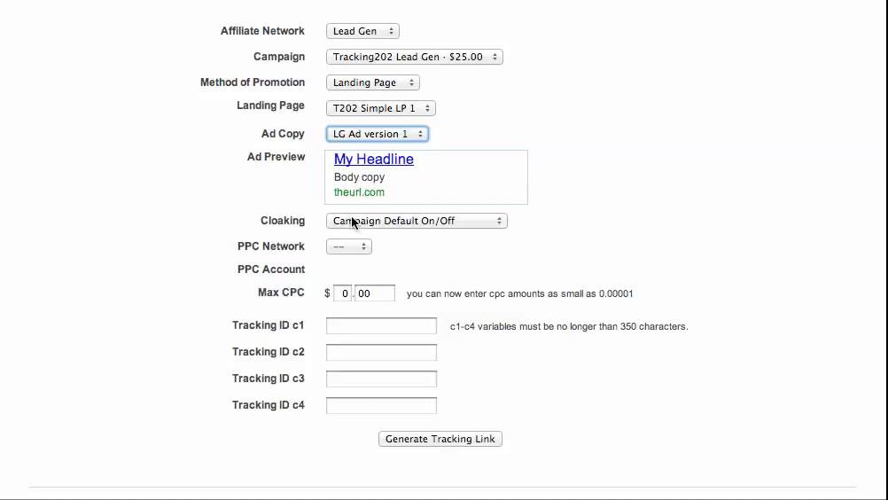 Prosper202 Tutorial:  Step 7 Get Tracking Links For Direct Linking and Simple Landing Pages