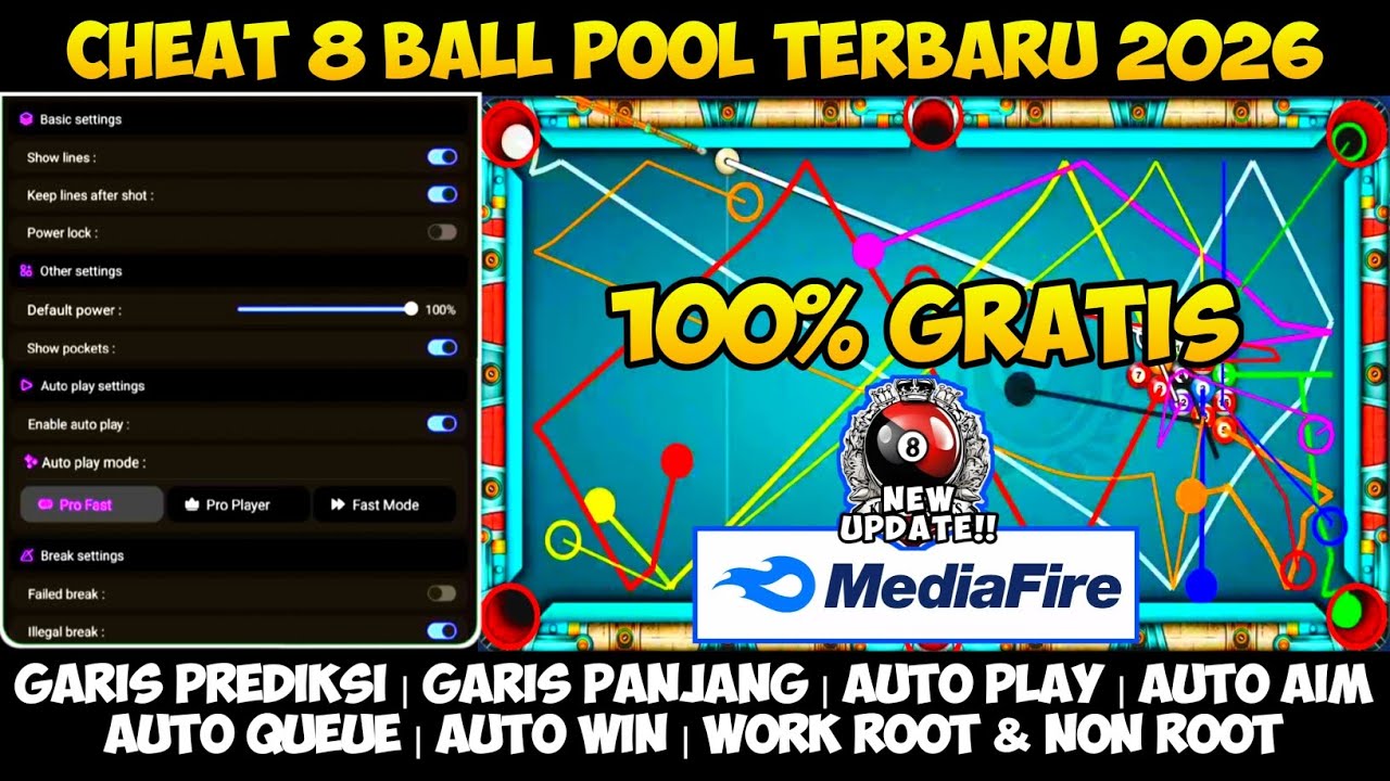 GRATIS‼️CHEAT 8 BALL POOL TERBARU 2026 AIM TOOL GARIS PANJANG NEW UPDATE ANTI BANED 😎
