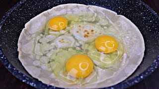 Pour 4 eggs on tortilla and you'll be amazed at the results! easy \& quick breakfast in 5 minutes